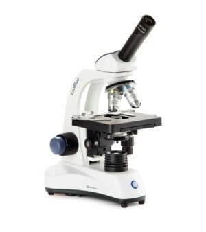 Euromex EcoBlue EC.1051 monocular microscope with achromatic objectives, mechanical stage, LED illumination, and durable ergonomic design for educational use.