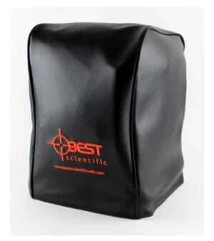 Small microscope dust cover made from durable vinyl for protection against dust and debris.