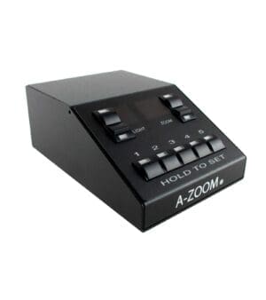 A-Zoom Microscope Basic Controller with push-to-save and push-to-recall buttons, allowing storage of five zoom and illumination presets, compatible with Lamplink2 and A-Zoom microscope systems