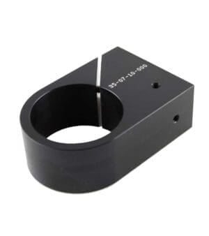 Fusion Camera Tube Clamp (part number 35-07-10-000) with durable black anodized aluminium body, designed for secure mounting in Fusion Vision micro imaging lens systems.