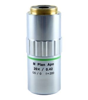 Mitutoyo 20× M-Plan Apo Objective Lens – long working distance, apochromatic design.