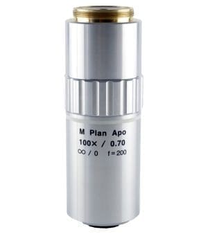 Mitutoyo 100× M-Plan Apo Objective Lens – ultra-high magnification, apochromatic lens.